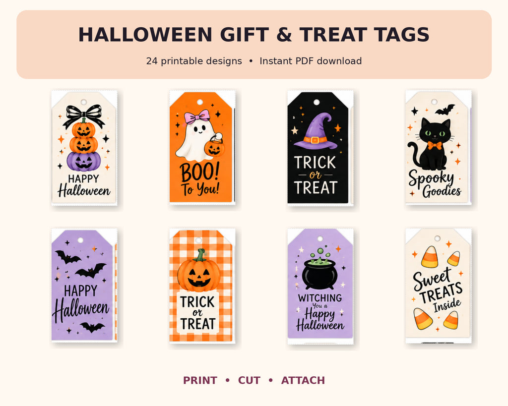 24 printable Halloween gift and treat tags