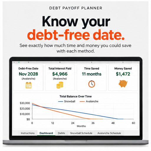 2027 Financial Reset Bundle – Debt Payoff Planner, Monthly Budget & Net Worth Tracker + Impulse Spending Checklist