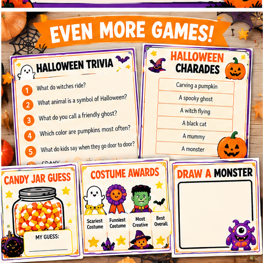 Halloween Party Games Bundle – 11 Printable Kids Games