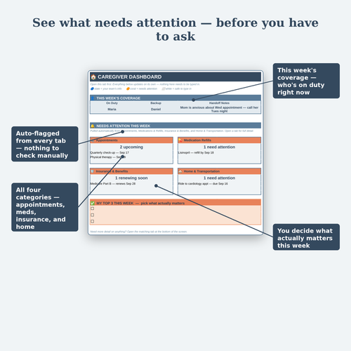 Caregiver Organizer Google Sheets Dashboard