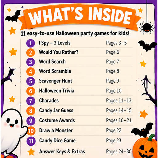 Halloween Party Games Bundle – 11 Printable Kids Games