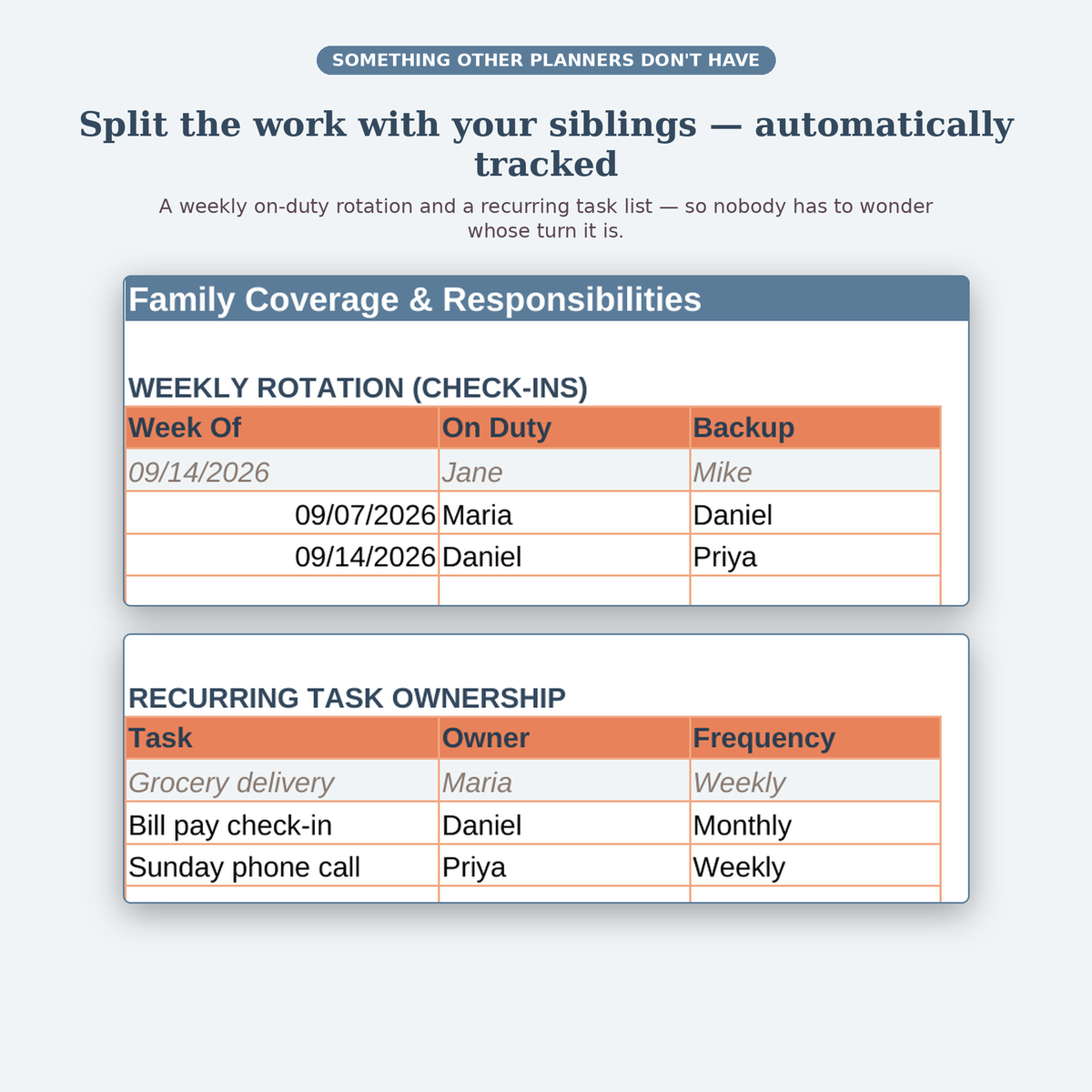 Caregiver Organizer Google Sheets Dashboard