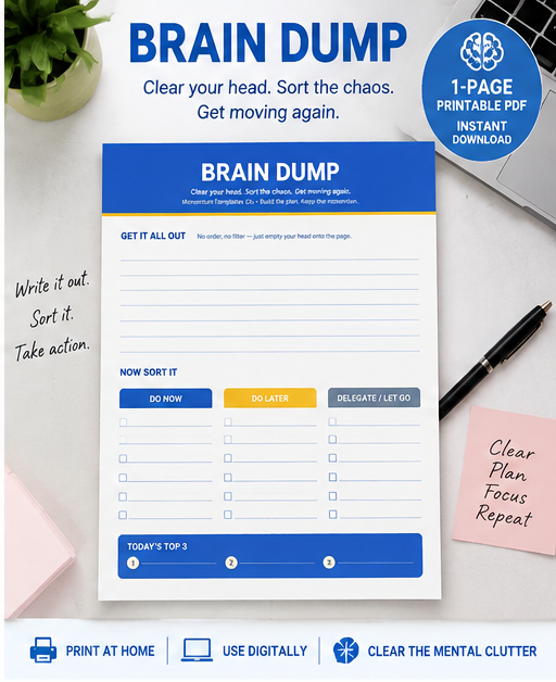 Brain Dump Printable | Mental Clarity Worksheet (PDF Instant Download)