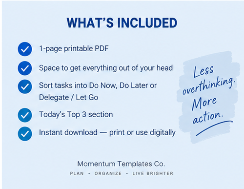 Brain Dump Printable | Mental Clarity Worksheet (PDF Instant Download)