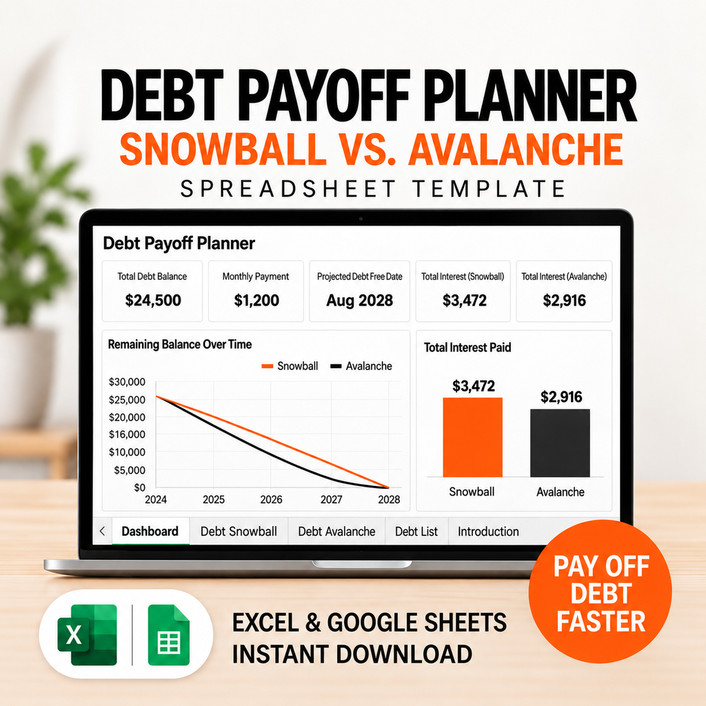 Debt Payoff Planner Spreadsheet for Google Sheets – Snowball & Avalanche Calculator