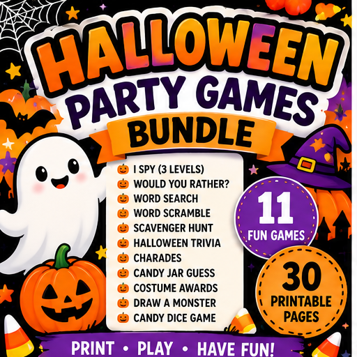 Halloween party games bundle with 11 printable kids games