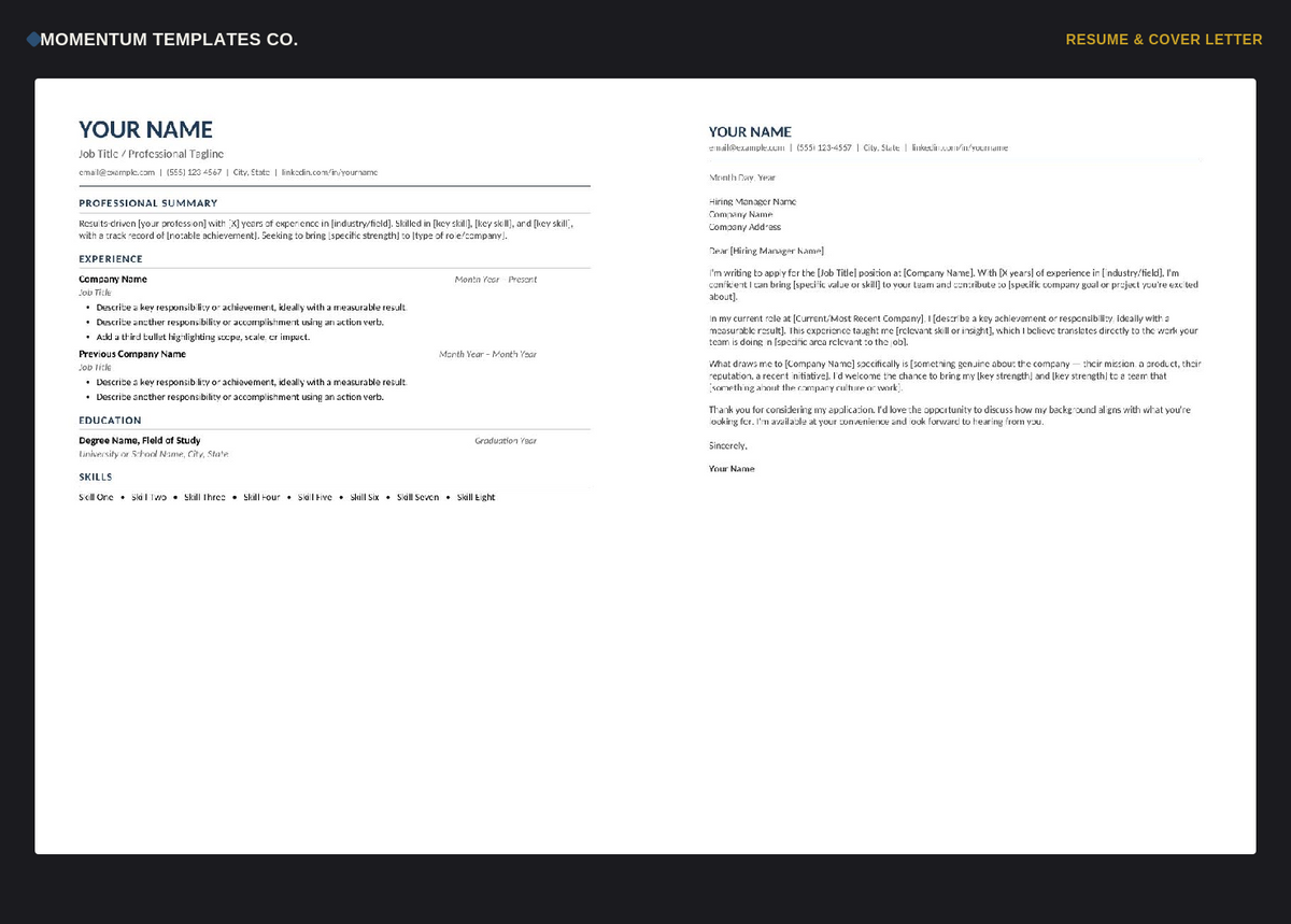 Resume &amp; Cover Letter Template Set